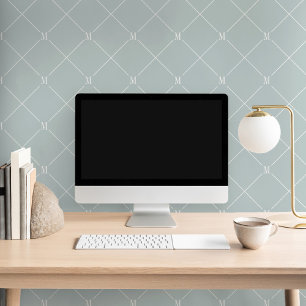 Minimal Blue Diagonal Chequered Monogram Pattern Wallpaper
