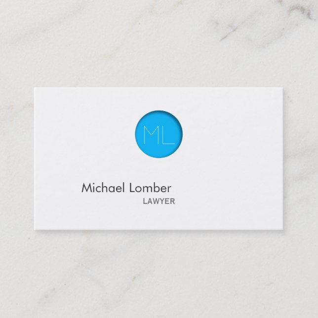 Minimal Blue Dot Monogram Business Card (Front)