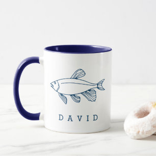 Minimal Blue Fish Illustration - Custom Nautical Mug