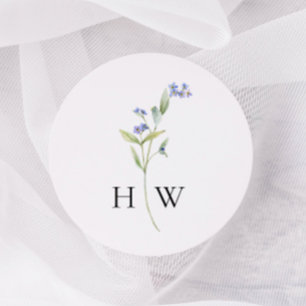 Minimal Blue Floral Wedding Classic Round Sticker