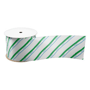 Minimal Blue Green Small Stripe Japanese Text Satin Ribbon