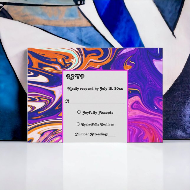 Minimal Blue Mauve Orange Galaxy Abstract Wedding RSVP Card (Creator Uploaded)