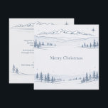 Minimal Blue Mountain Merry Christmas Holiday Card<br><div class="desc">This elegant Christmas design features a serene winter mountain landscape rendered in delicate blue line art. Snow capped peaks stretch across the horizon, while softly rolling hills and scattered evergreen trees create a peaceful alpine scene. Subtle star accents dot the sky, enhancing the quiet nighttime atmosphere. Centered in refined serif...</div>