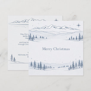 Minimal Blue Mountain Merry Christmas Holiday Card
