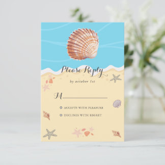 Minimal Blue Ocean Summer Wedding RSVP Card