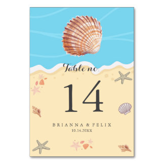 Minimal Blue Ocean Summer Wedding Table Number