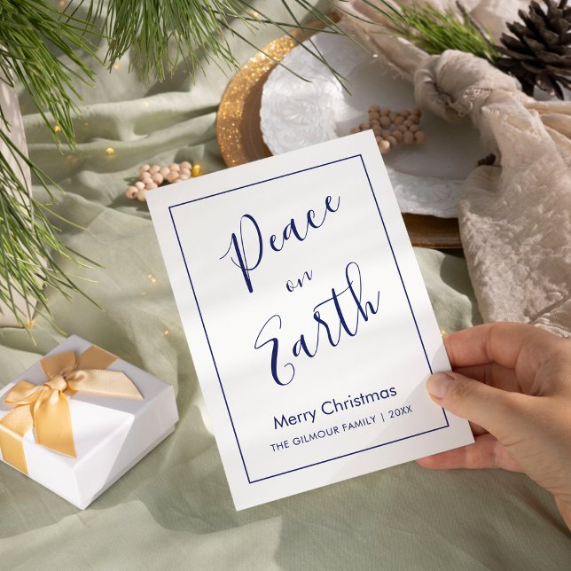 Minimal|Blue Peace on Earth Christmas Card (Creator Uploaded)