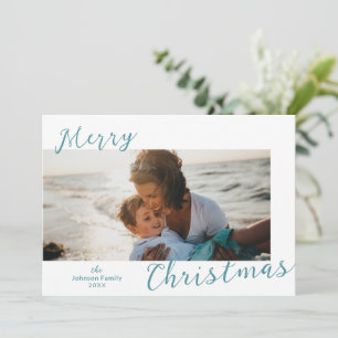 Minimal Blue Photo Modern Christmas Holiday Card