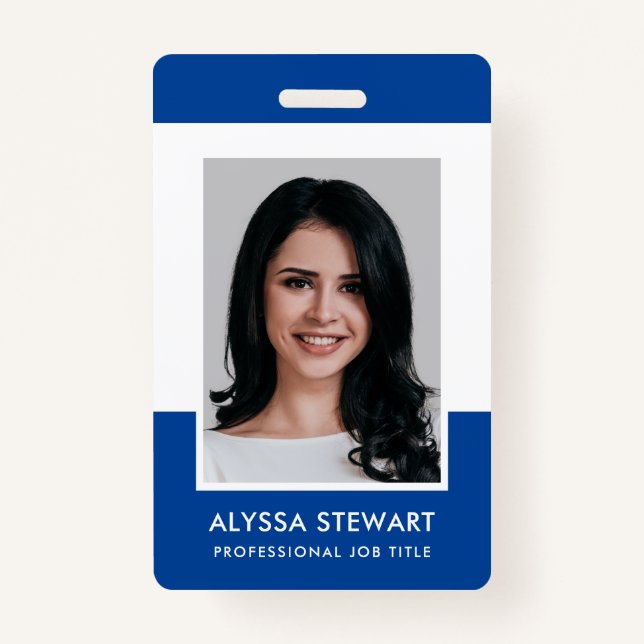 Minimal Blue Professional Photo Employee Staff Badge (Front)