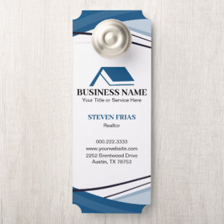 Minimal Blue Real Estate Agent House Logo Door Hanger