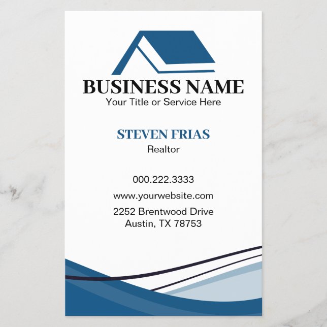 Minimal Blue Real Estate Agent House Logo Flyer (Front)