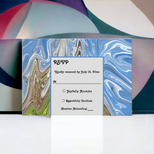Minimal Blue Sky Green Earth Tone Abstract Wedding RSVP Card