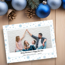 Minimal Blue Snowflakes Carte photo de vacances