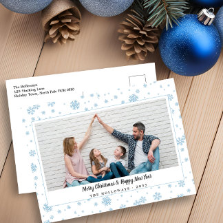 Minimal Blue Snowflakes Christmas Postcard