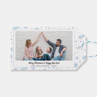 Minimal Blue Snowflakes Holiday Photo Gift Tags