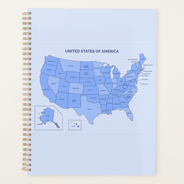 Minimal Blue United States Map Illustration Planner (Front)