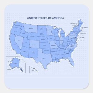 Minimal Blue United States Map Illustration Square Sticker