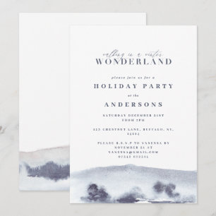 Minimal blue watercolor Christmas party Holiday Card