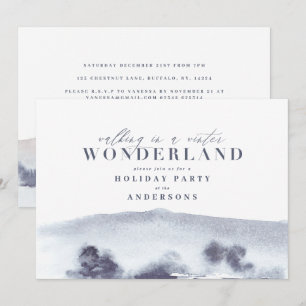 Minimal blue watercolor Christmas party Holiday Card