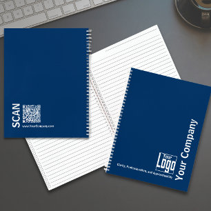 Minimal Blue White Logo Motto Small Business Notebook