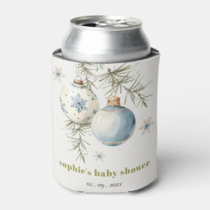 Minimal Blue Winter Chirstmas Boy Baby Shower Can Cooler