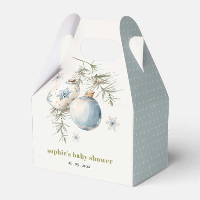 Minimal Blue Winter Chirstmas Boy Baby Shower Favor Box (Front Side)