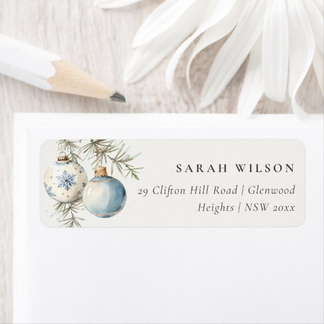 Minimal Blue Winter Watercolor Chirstmas Address (Insitu)