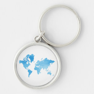 Minimal Blue World Map Watercolor Art Keychain