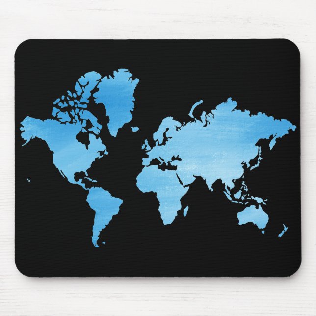 Minimal Blue World Map Watercolor Art Mouse Pad (Front)