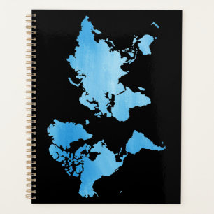 Minimal Blue World Map Watercolor Art Planner