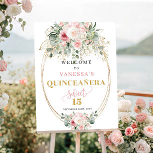 Minimal Blush and Gold Quinceañera Welcome Poster