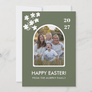 Minimal Blush Arch Floral Easter Family Photo Holiday Card