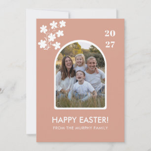 Minimal Blush Arch Floral Easter Family Photo Holiday Card