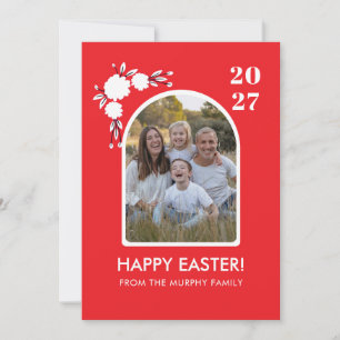 Minimal Blush Arch Floral Easter Family Photo Holiday Card