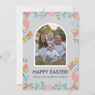 Minimal Blush Arch Floral Easter Family Photo Holiday Card