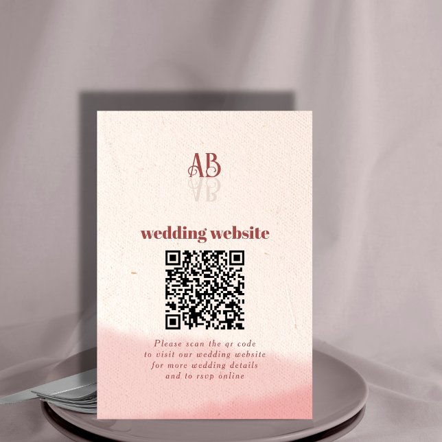 Minimal Blush & Bloom Bold Script QR Code Wedding Enclosure Card (Creator Uploaded)