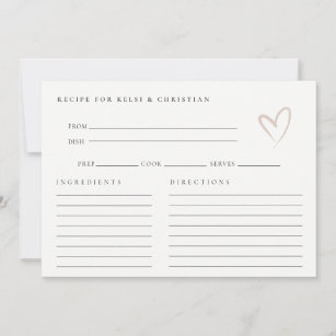Minimal Blush Heart Bridal Shower Recipe Request Card