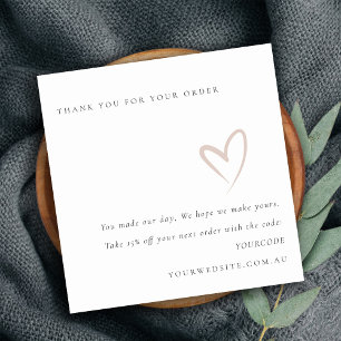 Minimal Blush Heart Thank You For Your Order Square Business Card