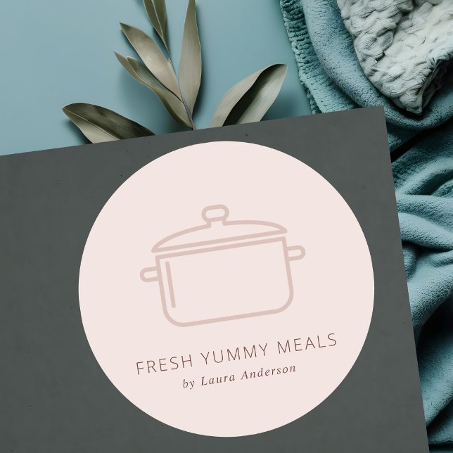 MINIMAL BLUSH PEACH PINK POT MEAL CHEF CATERING CLASSIC ROUND STICKER (Creator Uploaded)