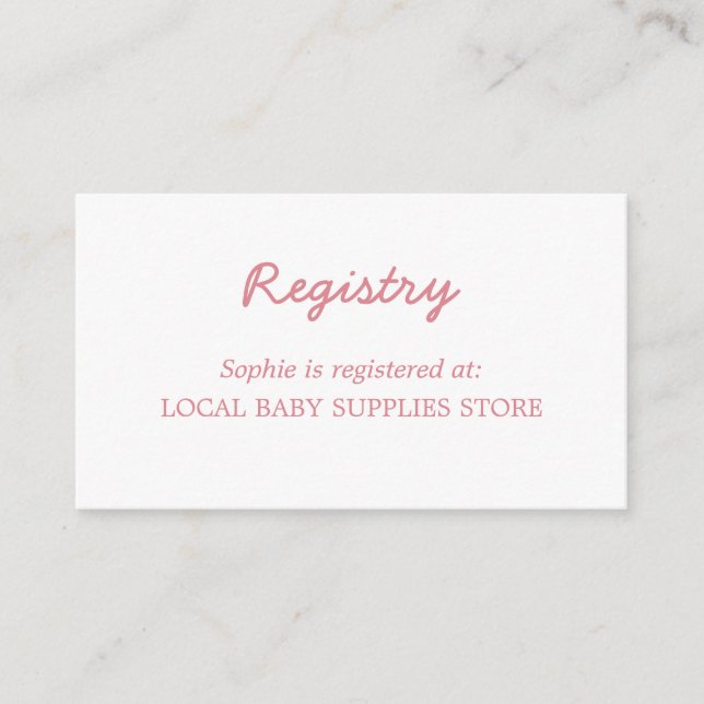 Minimal Blush Pink Baby Shower Registry Enclosure Card (Front)