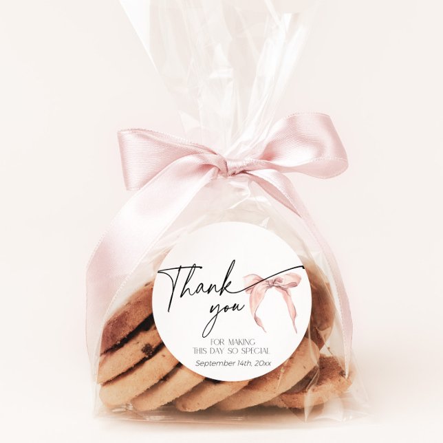 Minimal Blush Pink Bow Coquette Thank You Sticker (Creator Uploaded)