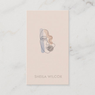 Minimal Blush Pink Line Art Lady Business Card 