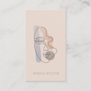 Minimal Blush Pink Line Art Lady Business Card