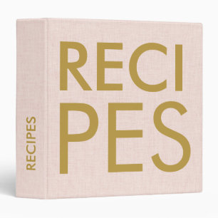 Minimal Blush Pink Linen Gold Typography Recipes Binder