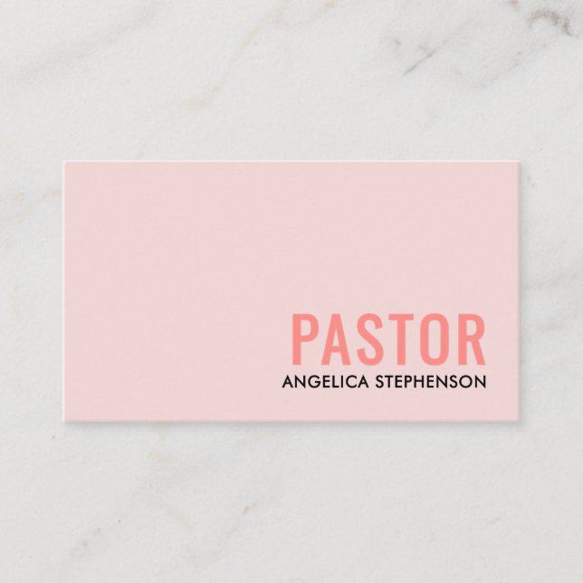 Minimal Blush Pink Logo QR Code PASTOR Business Card (Front)