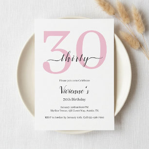 Minimal Blush Pink Script 30th Birthday Party Invitation