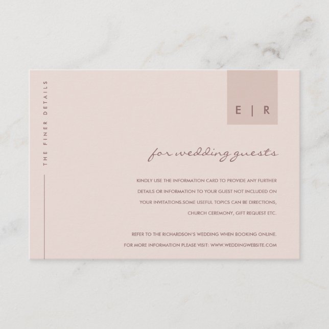 MINIMAL BLUSH PINK TYPOGRAPHY WEDDING DETAILS ENCLOSURE CARD (Front)