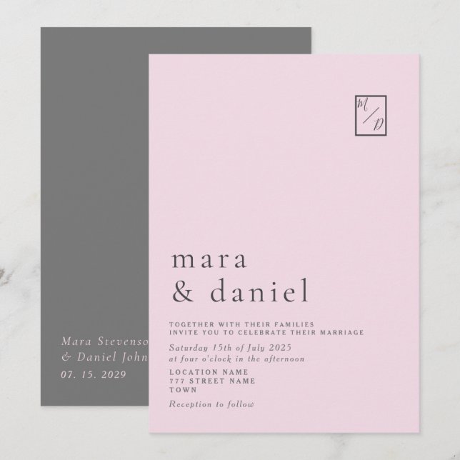 Minimal Blush Pink Wedding Invitation (Front/Back)