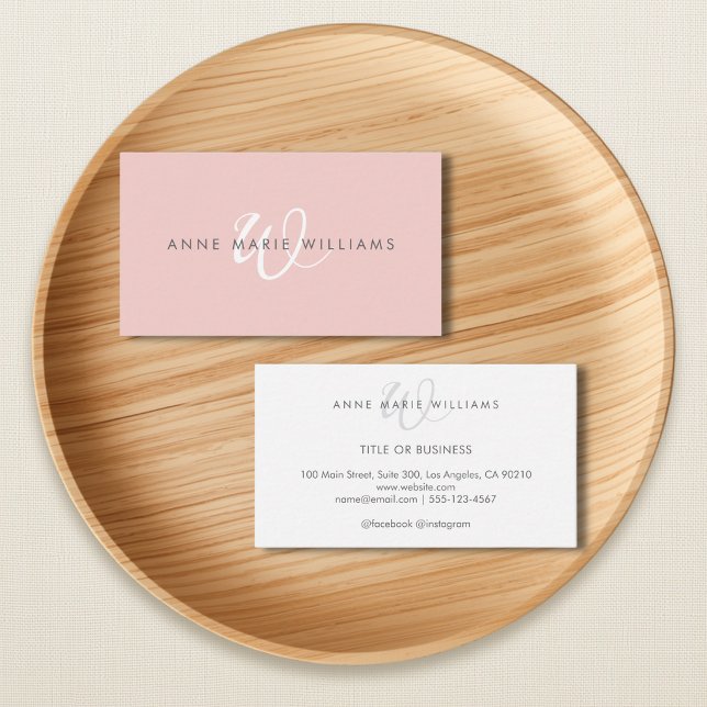 Minimal Blush Pink White Script Monogram Business Card (Creator Uploaded)