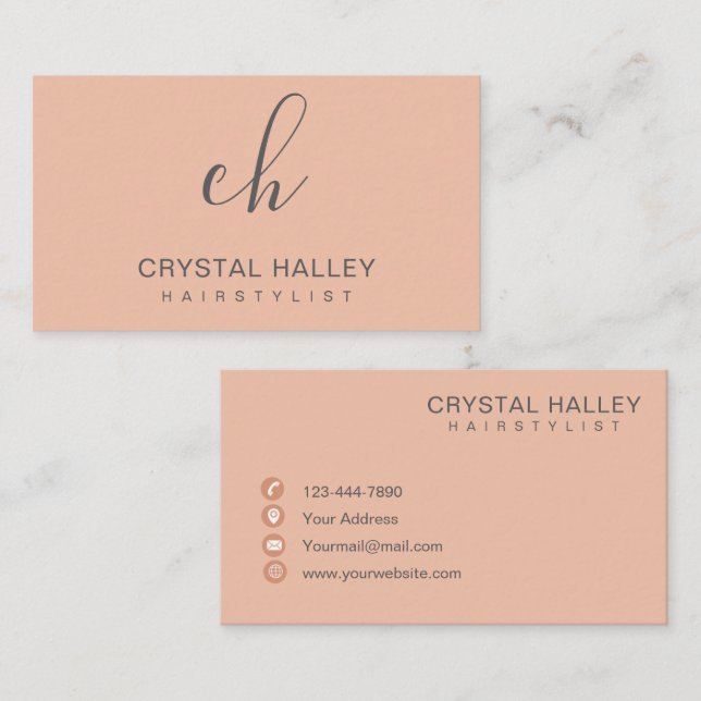 Minimal Blush Script Logo Hairstylist Business Card (Front/Back)